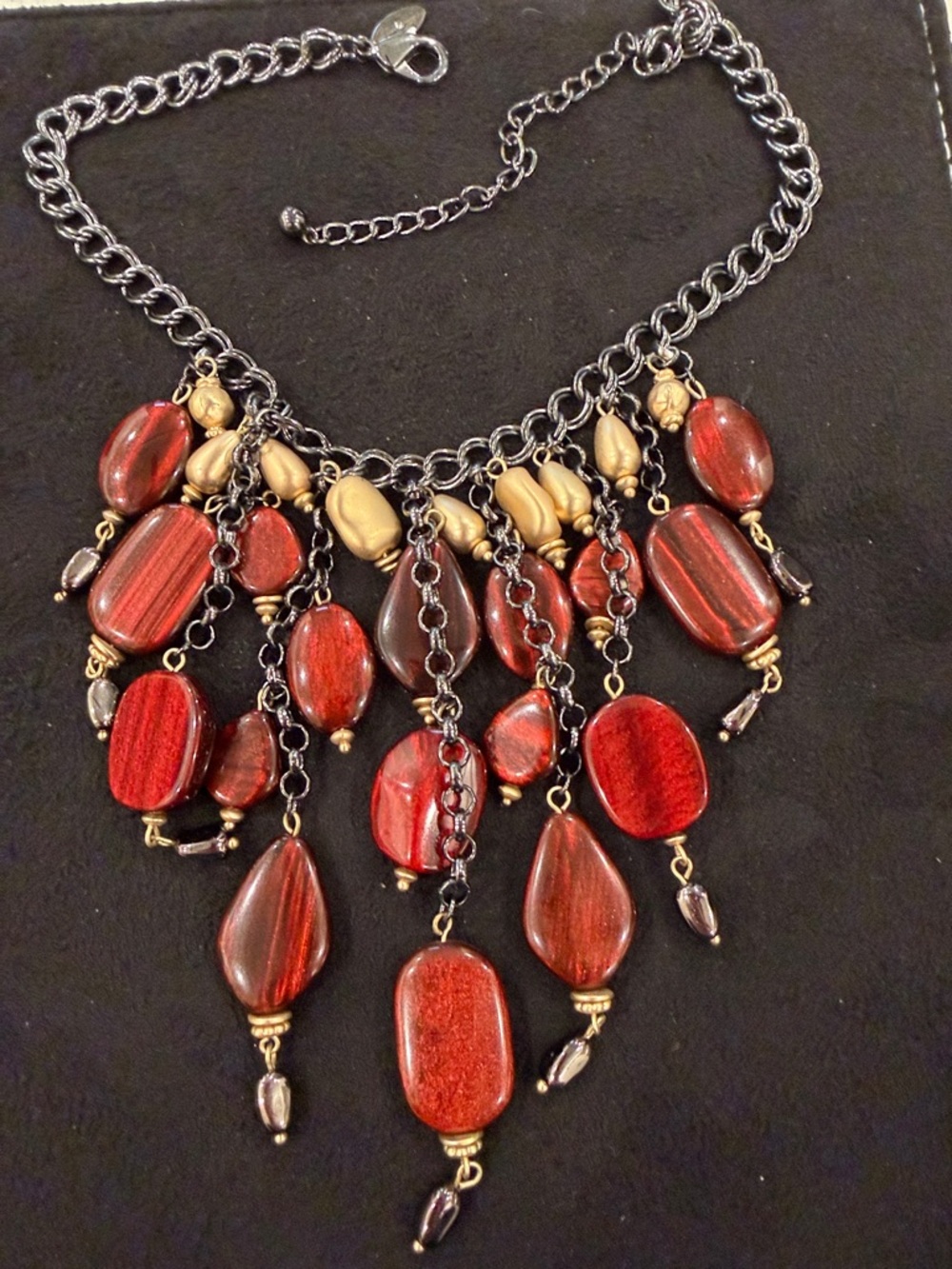 Chico's Red and Gold Multi-Drop Statement Necklace - Picture 2 of 5